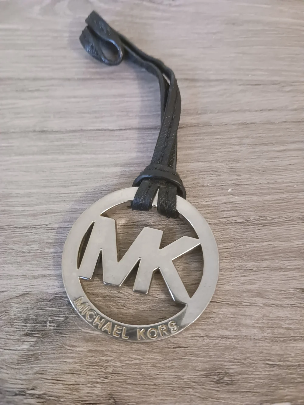 Michael Kors Silver-tone MK Leather Strap Charm
